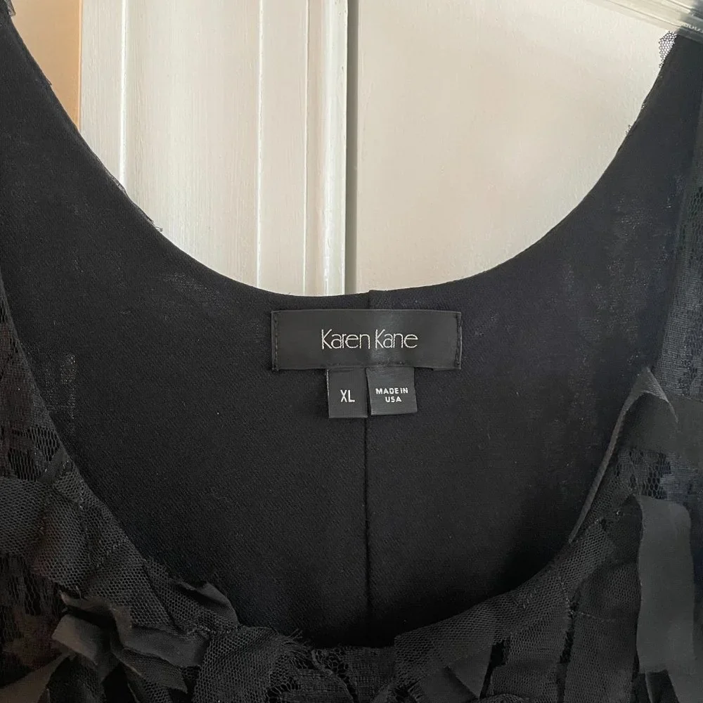 Karen Kane "Hamptons Dress" Black Lace Eyelash Chiffon Sleeveless Sheath - SZ XL - Picture 2 of 4